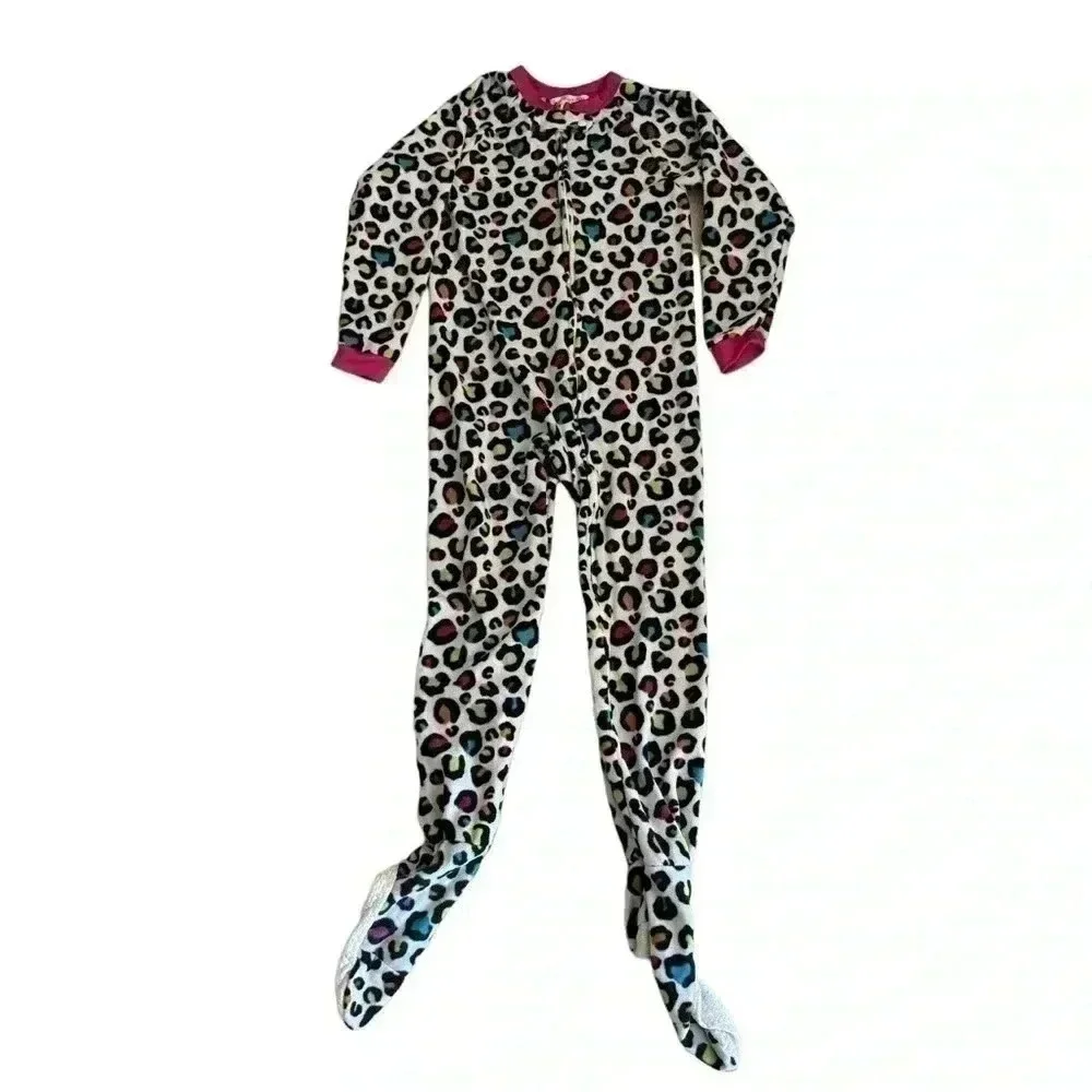 Beverly Hills Princess Neon LEOPARD Sleeper One-Piece PJ's Girls SZ 10 #2061